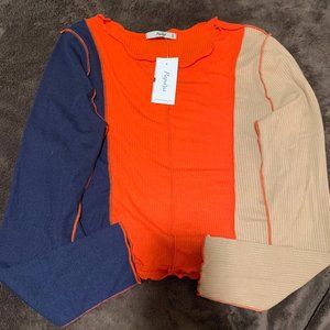 Papaya Cropped Color Block Long Sleeve (L)